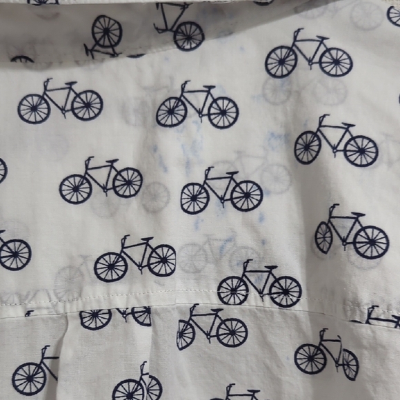 Liz Claiborne Women's Button Down Shirt White Blue Bycicle Cotton Large Casual - Picture 10 of 11